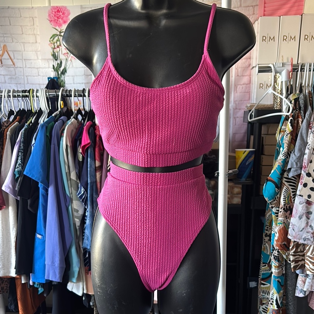 Vibrant Pink Ribbed Bikini Set NWOT